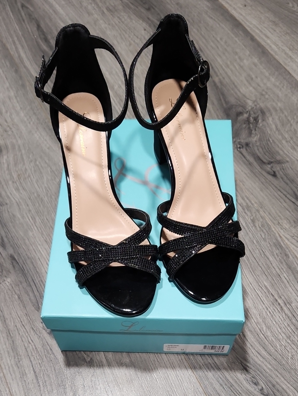 Black Strappy Gem Meme NIB Dress Sandals with Ankle Strap